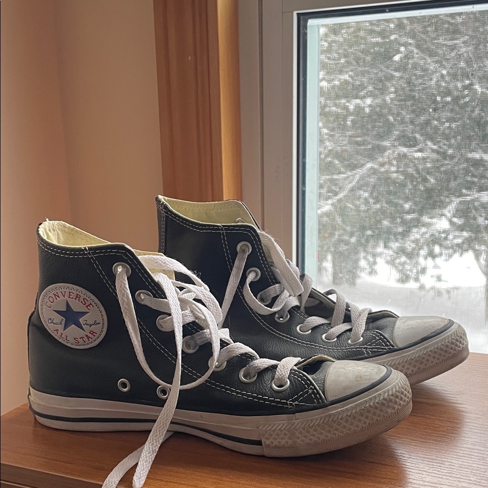 Leather Converse Black High-Top Sneakers - black leather